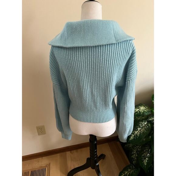 Zara Blue Ribbed Zip Up Sweater - Picture 3 of 6